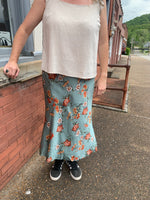 Floral Satin Midi Skirt