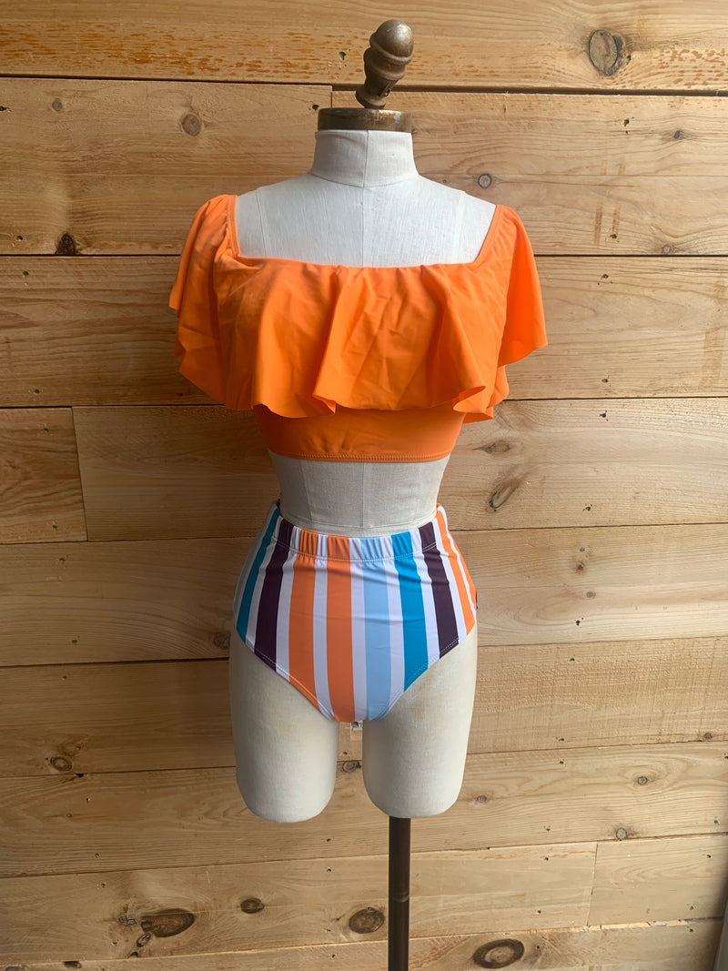 Orange Ruffle Bikini Top