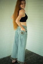 Vintage Denim Jeans with Leopard Stars