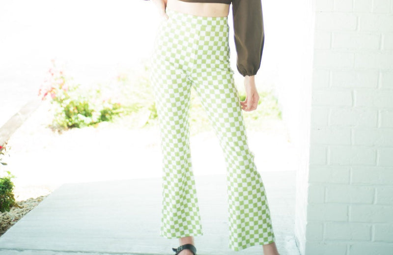 Green and White Checkerboard Pants