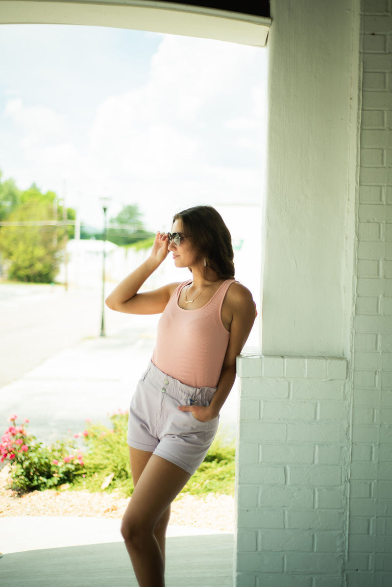 Ribbed Pink Tie Strap Tank