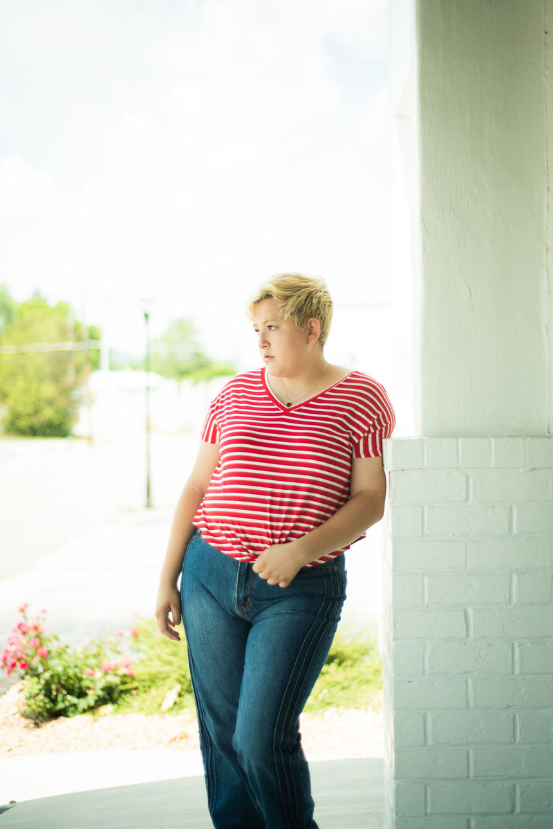 Red and White Striped Tee
