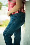 Vintage Denim Blue Jeans With Stripes