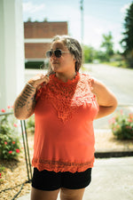 Orange Plus-size Top with Lace Detail