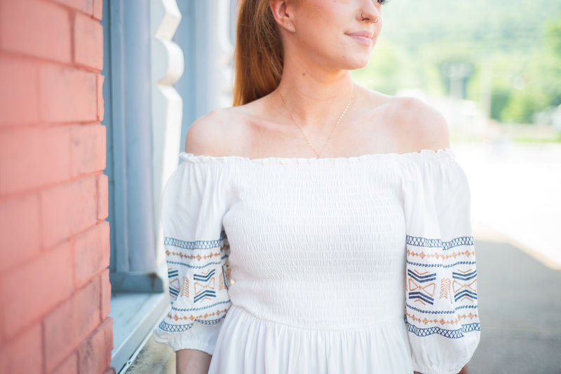 Tribal Sleeve White Flowy Top