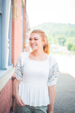 Tribal Sleeve White Flowy Top