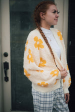 Cream Cardigan with Yellow Flowers